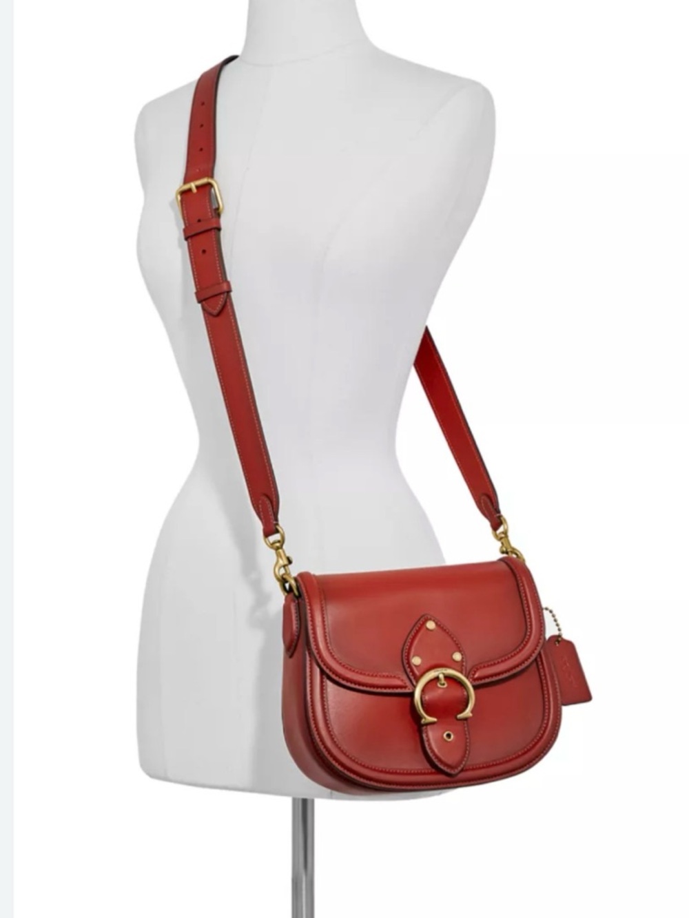 Coach Red Leather Saddle Crossbody Bag with Gold Hardware